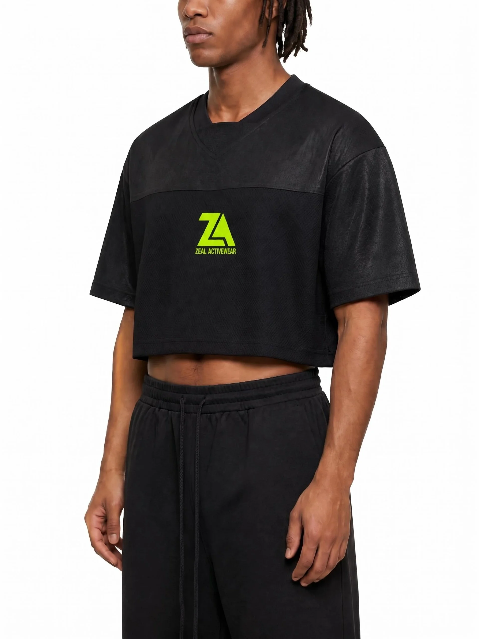001 Cropped Paneled V-Neck Jersey