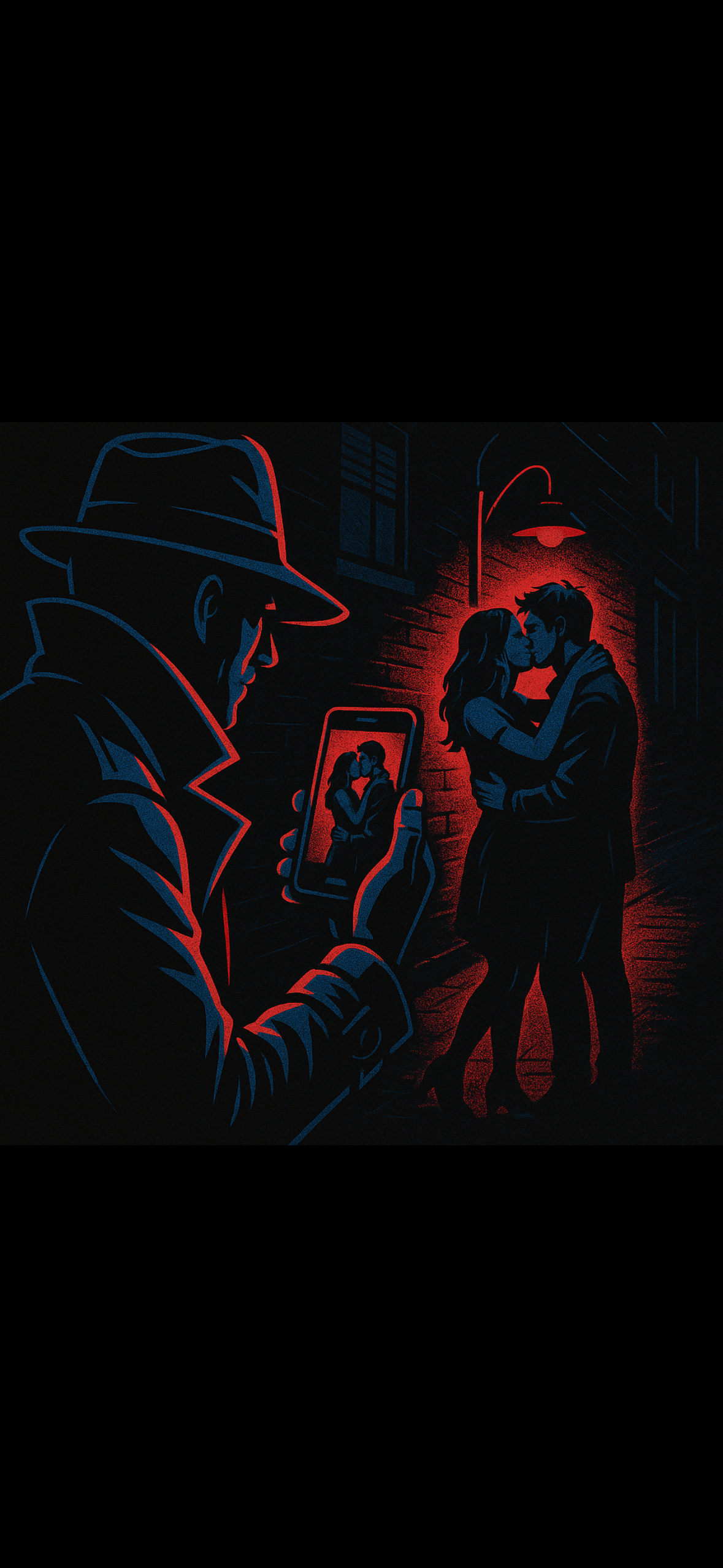 A private investigator catching a cheating spouse, boyfriend or girlfriend.  The private investigator takes photographs to provide proof of infidelity.