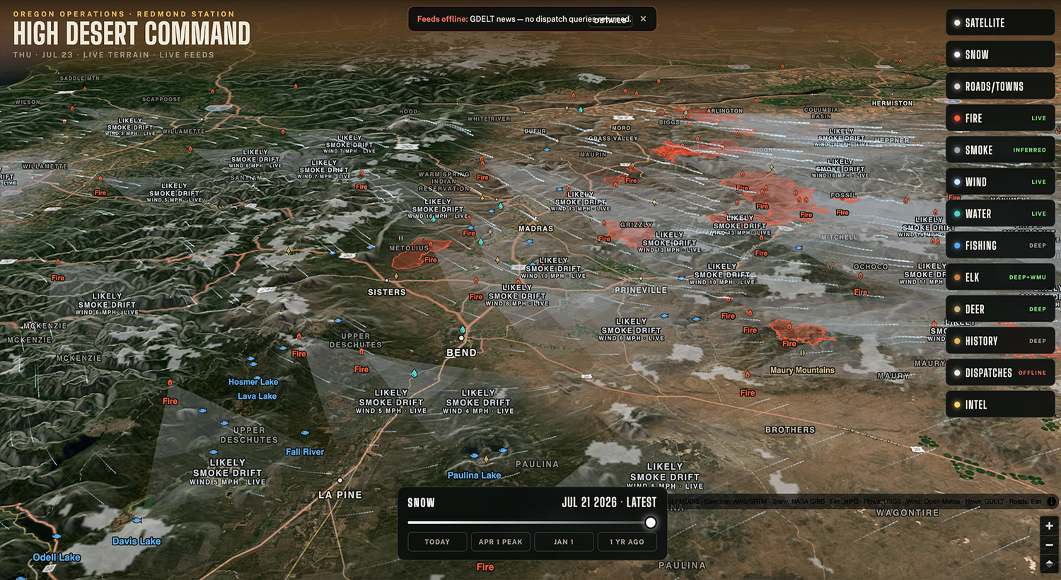 Interactive wildfire and terrain map of Central Oregon
