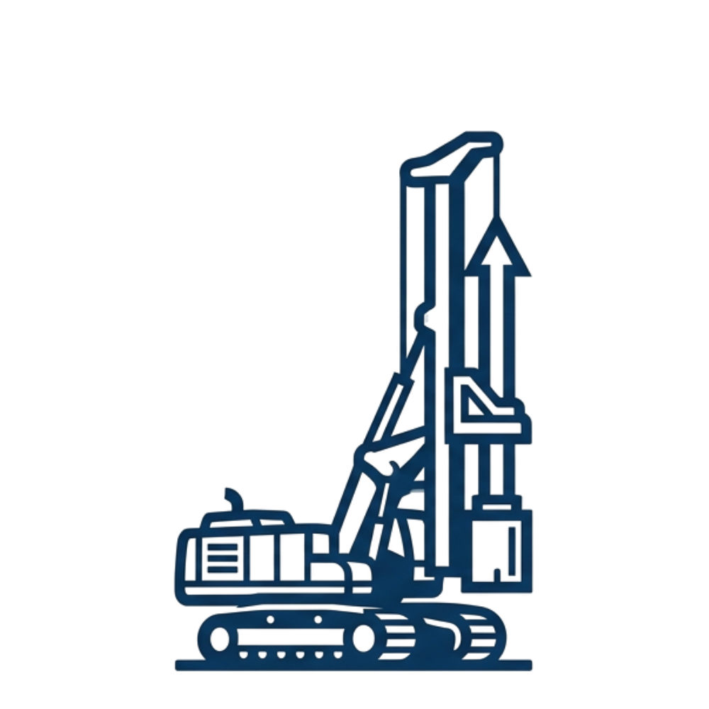 Line drawing of an excavator with a hauling container.