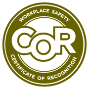 Workplace safety certificate of recognition badge with green and gold design.