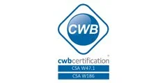 CWB certification badge with the text 'cwb certification' and 'CSA W47.1' and 'CSA W186'