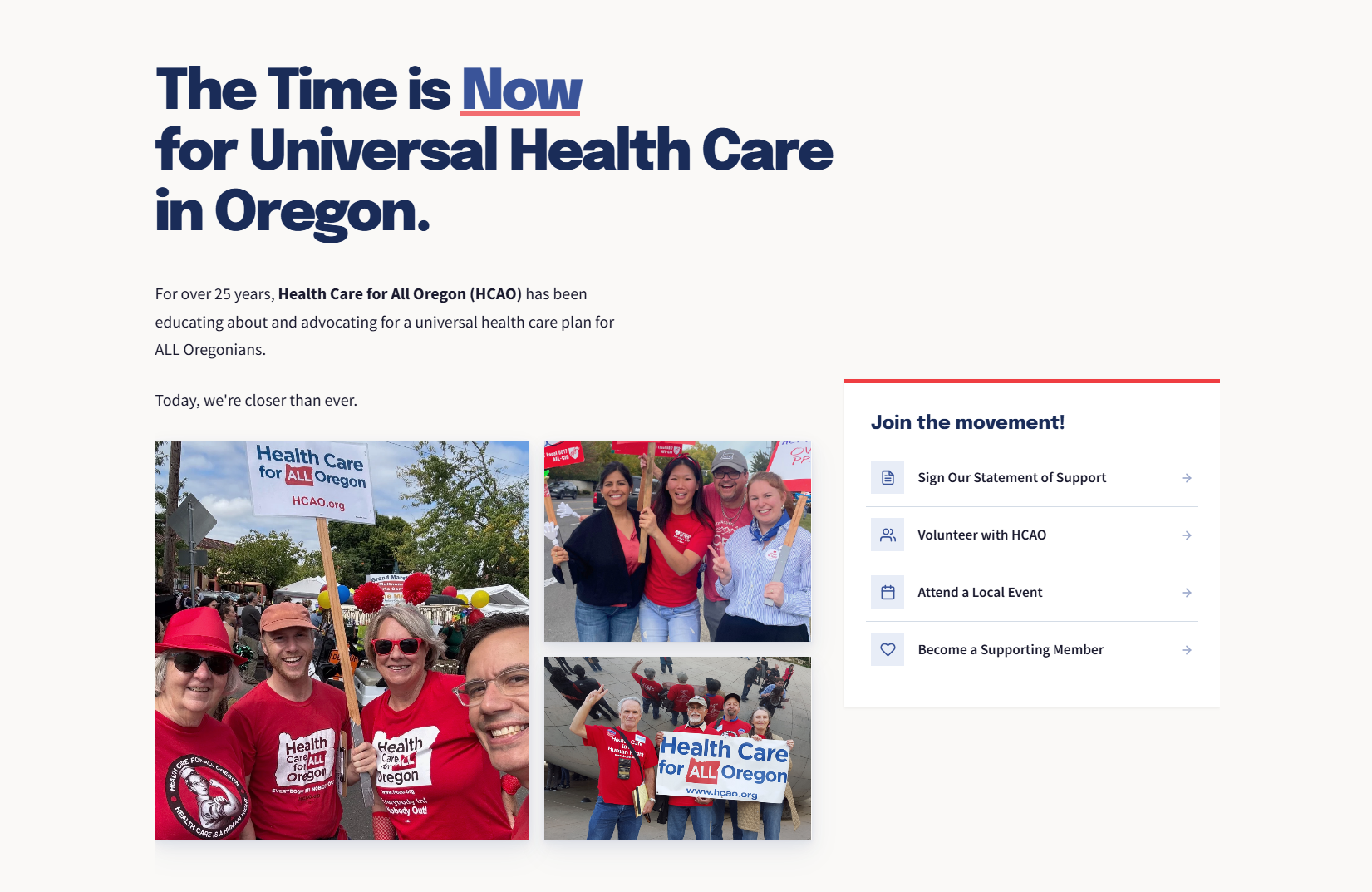 Web Design: Health Care for All Oregon