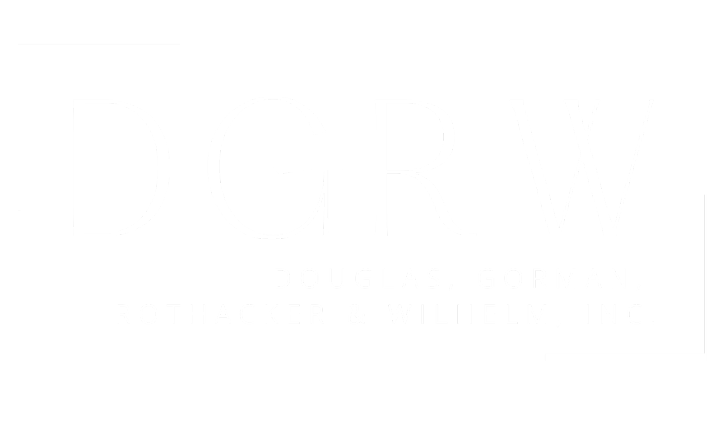 Company logo with the word "DRAW" in large white text on a black background, with the names Douglas Gorman, Rothacker & Wilhelm, Inc. underneath.