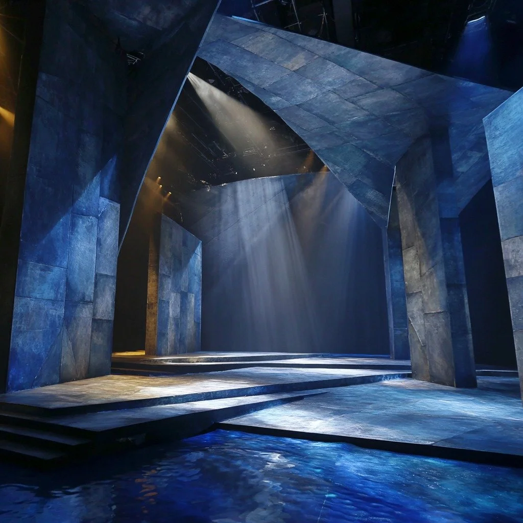 Blue stone stage set for The Door Cycle: The Soldier’s Return
