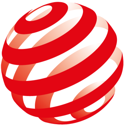 A red and white striped abstract 3D spiral sphere design.