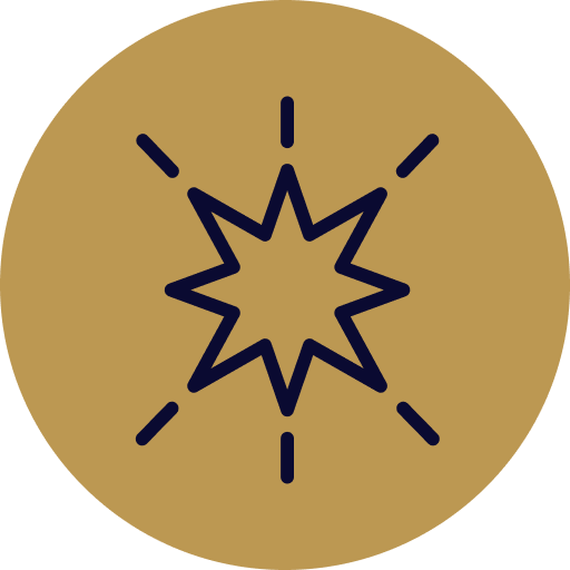Icon of a stylized explosion or burst with a gold background and dark outline.