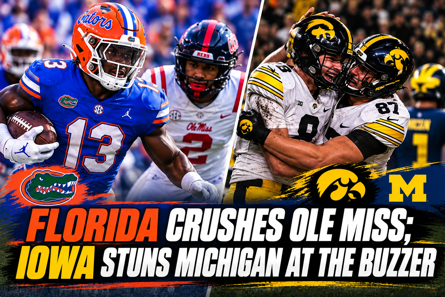Florida Crushes No. 4 Ole Miss; Iowa Stuns Michigan at the Buzzer