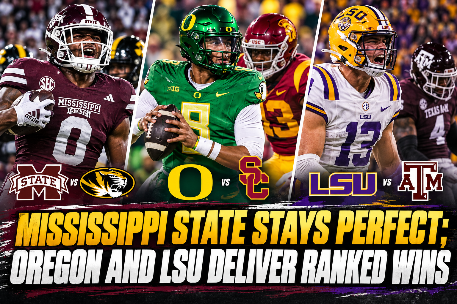 Mississippi State Stays Perfect; Oregon and LSU Deliver Ranked Wins