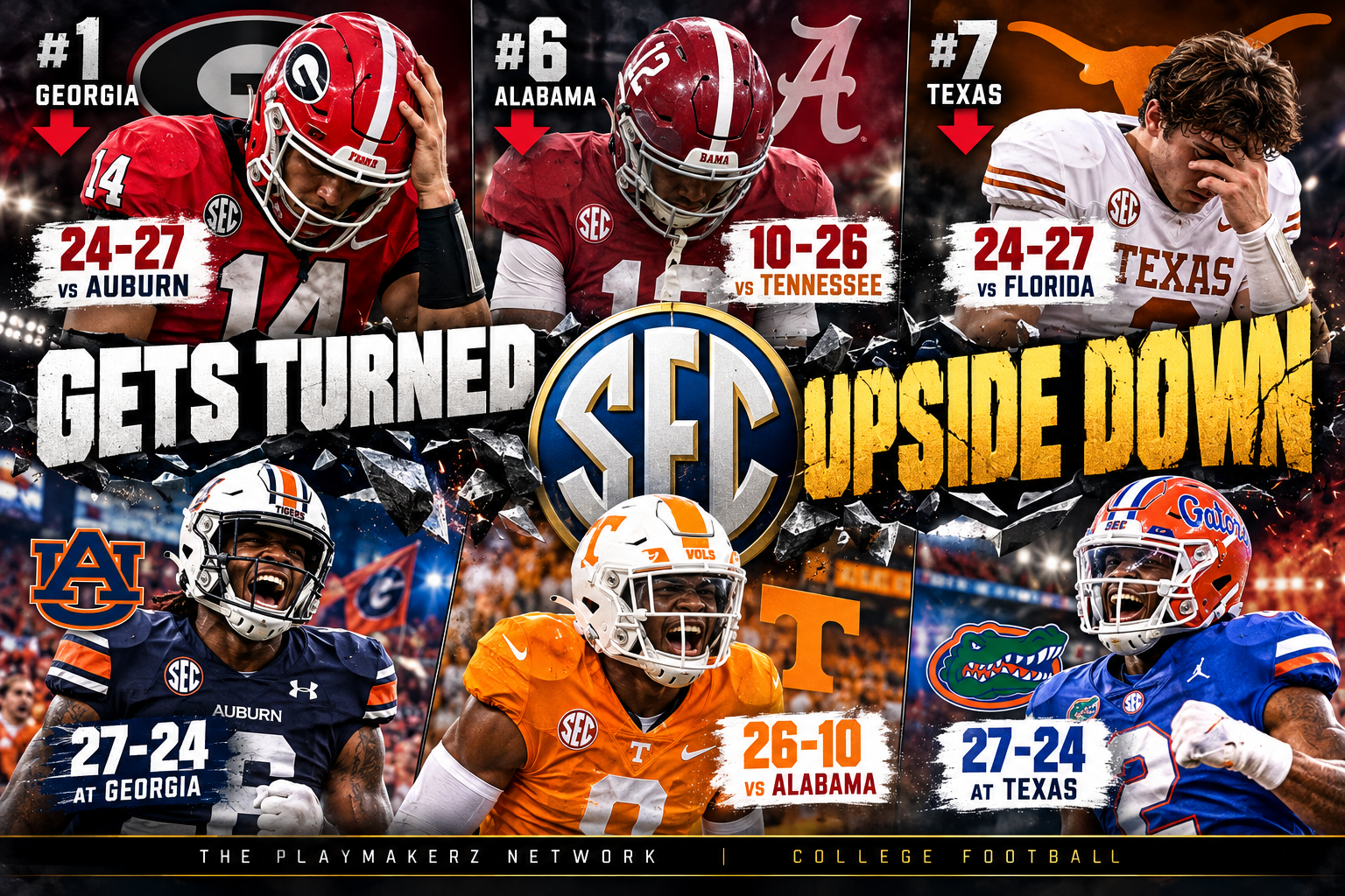 SEC Gets Turned Upside Down: Georgia, Alabama and Texas Fall in Chaotic Saturday