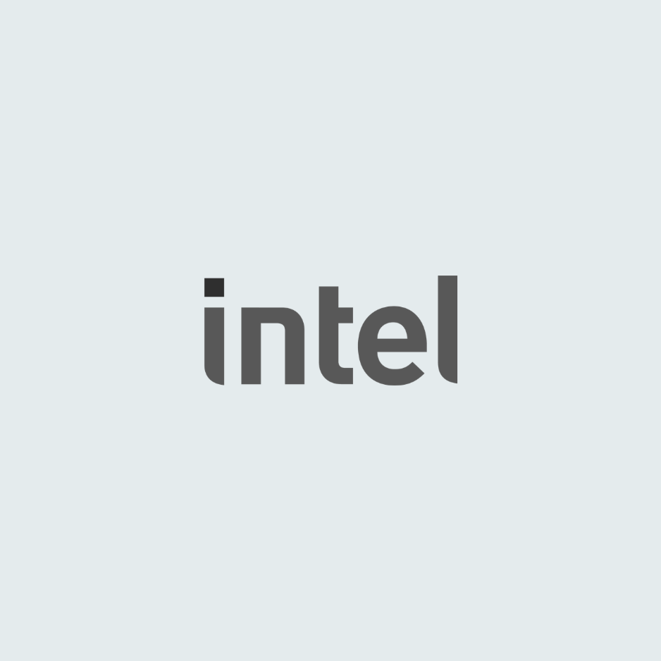 Intel logo. Past clients include Intel employees.