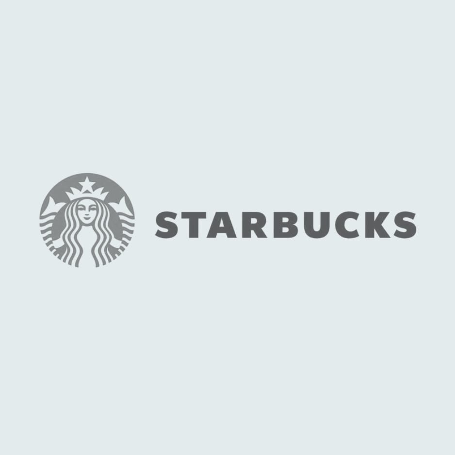 Starbucks logo. Past clients include Starbucks employees.