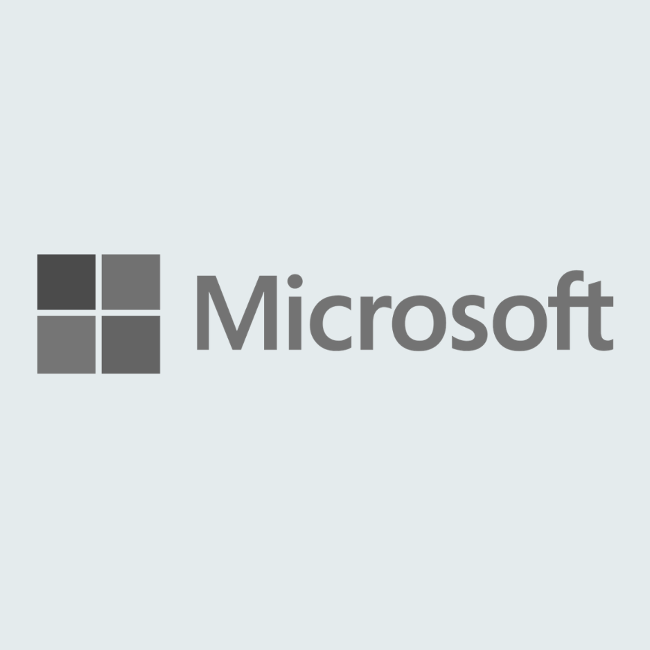 Microsoft logo. Past clients include Microsoft employees.