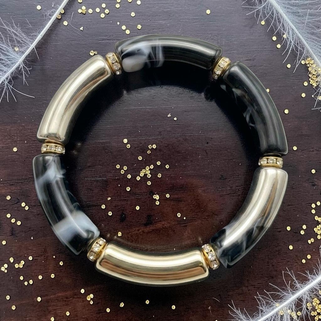 Black, White & Gold Chunky Bangle Bracelet – Modern Statement Jewelry
