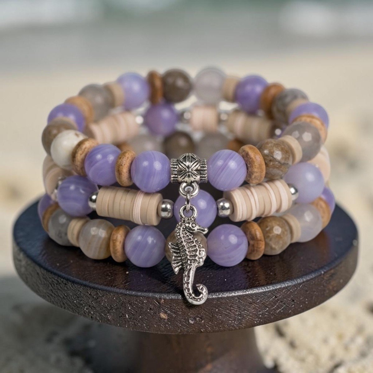 Blue Coastal Seahorse Charm Bracelet Set