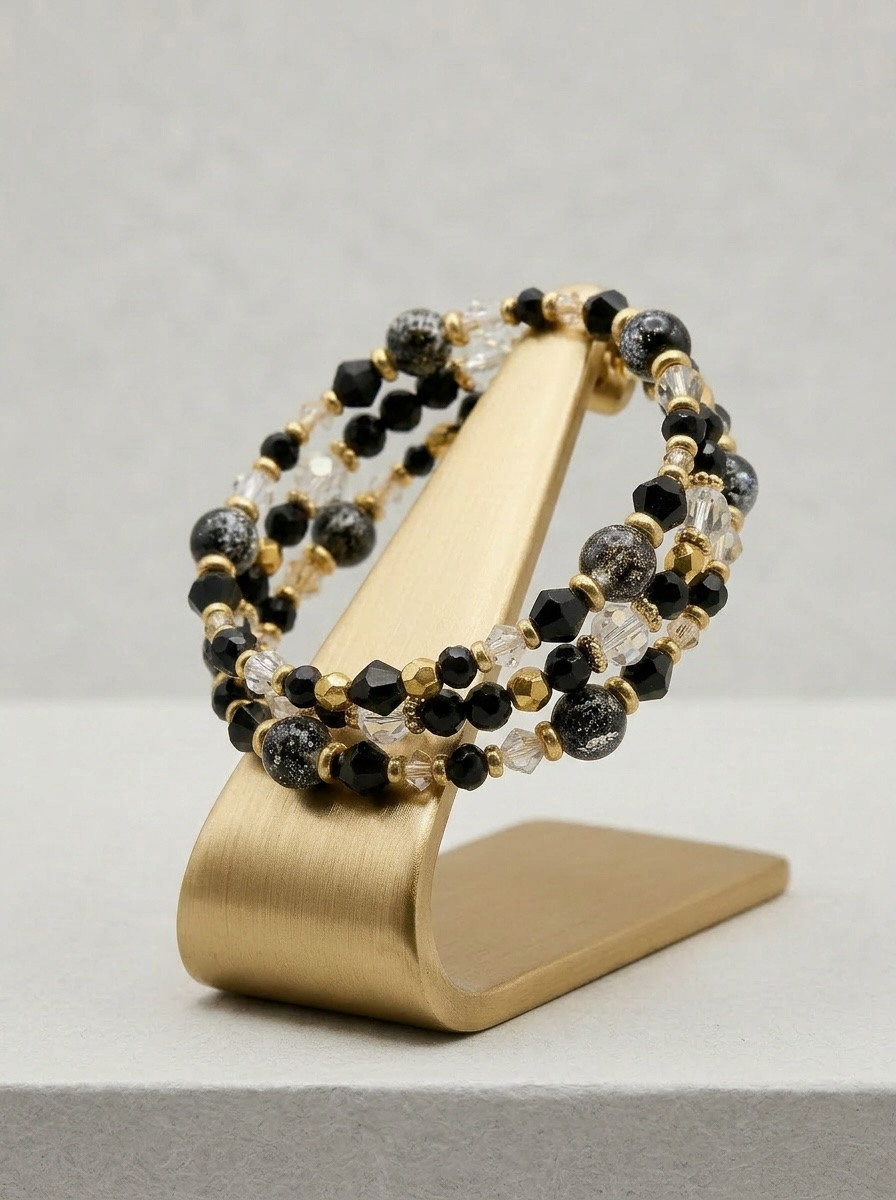 Chic Black & Gold Mixed Bead Stretch Bracelet