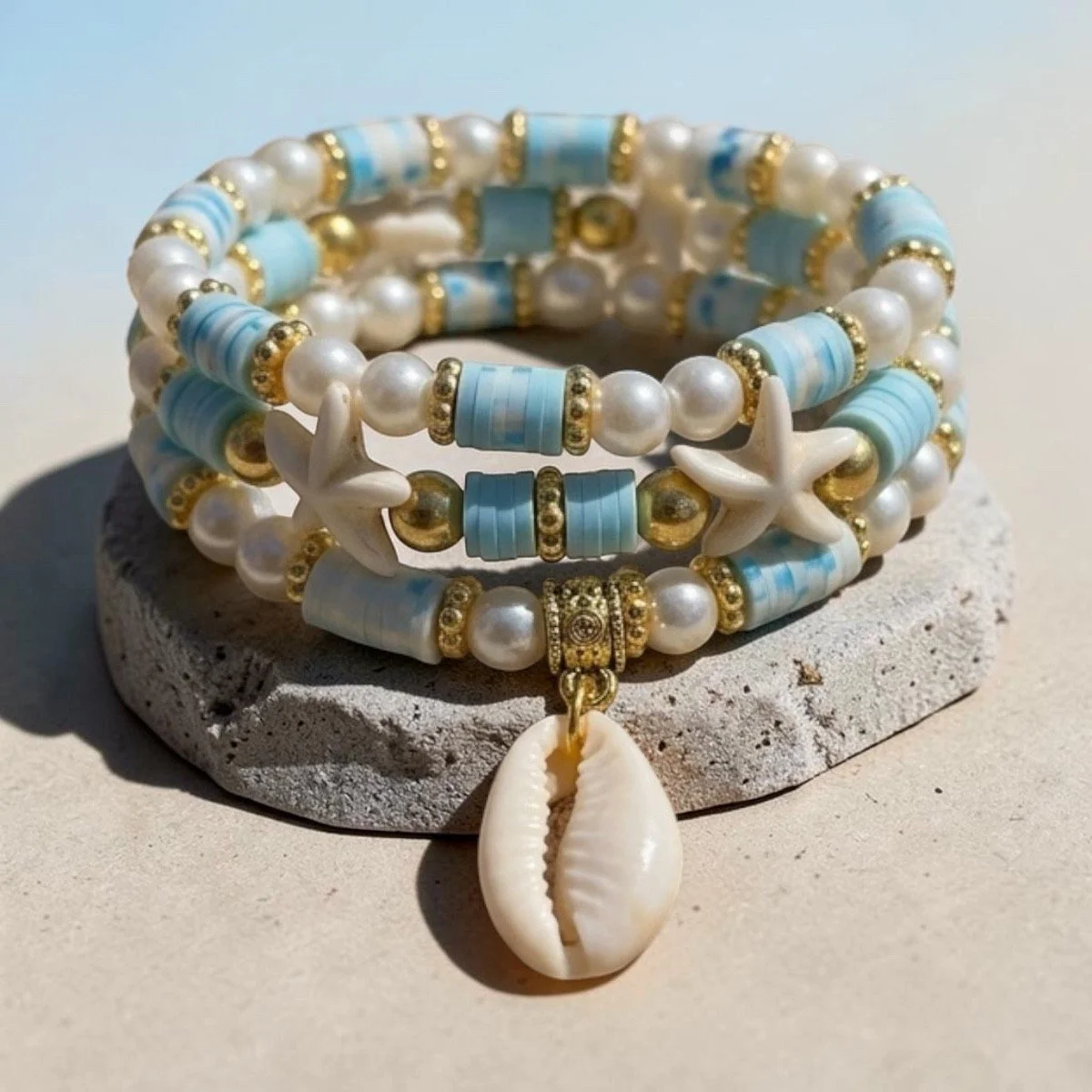 Beach Inspired Heishi Bead and Hoop Earring Set