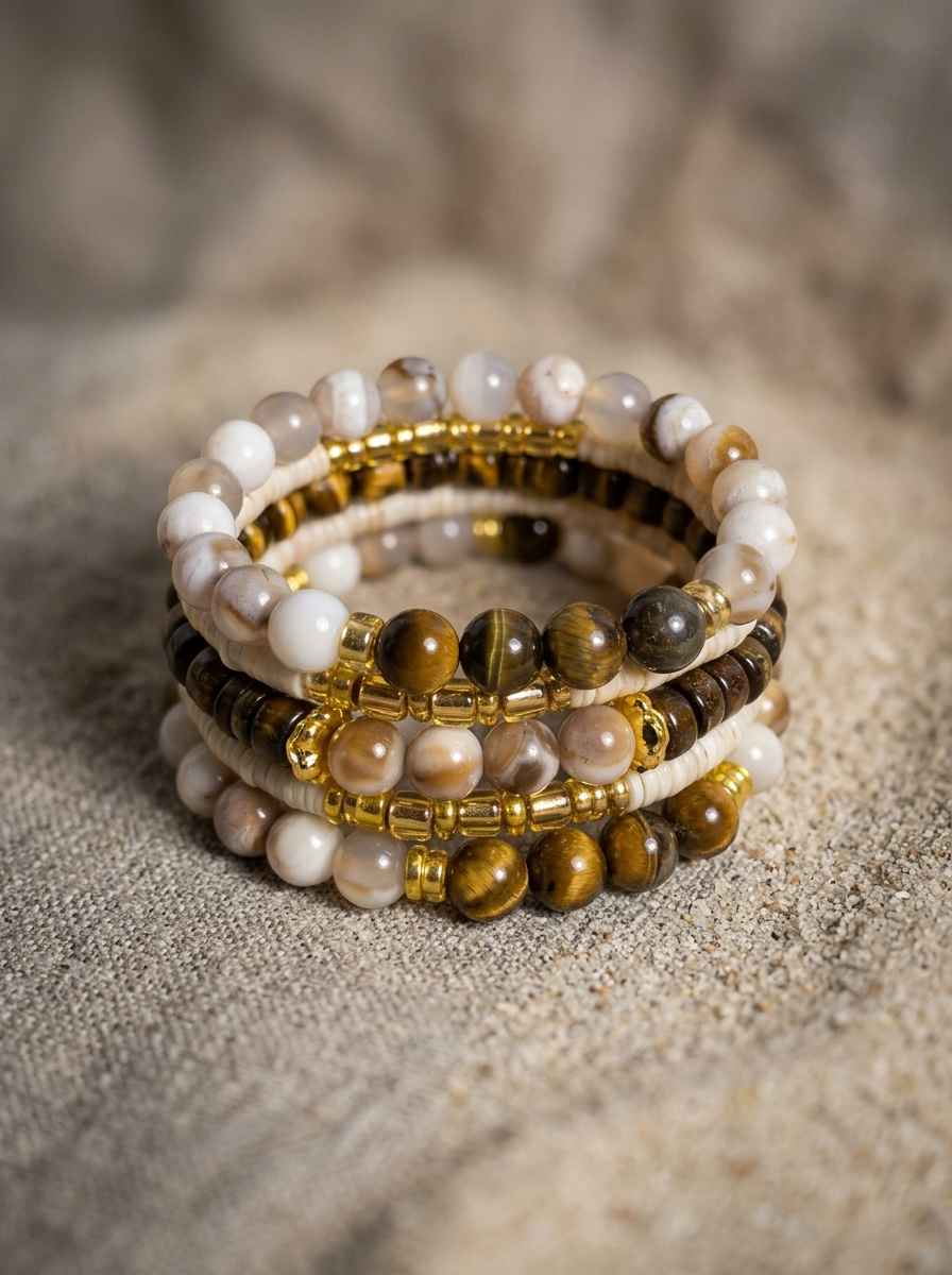 Brown and Cream Heishi and mixed brown bead Harmony Stack