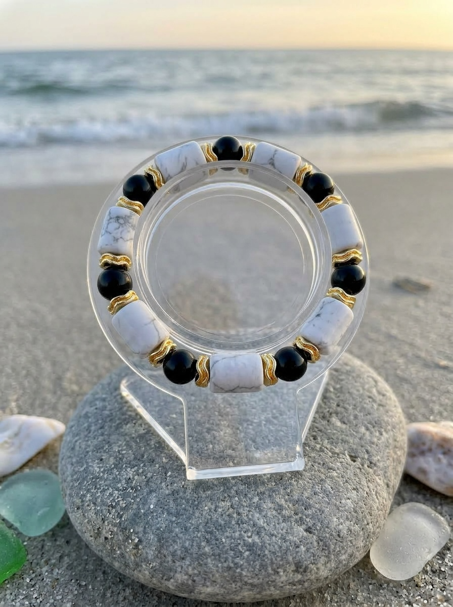 Golden Tide Bracelet with Black Onyx and White Howlite