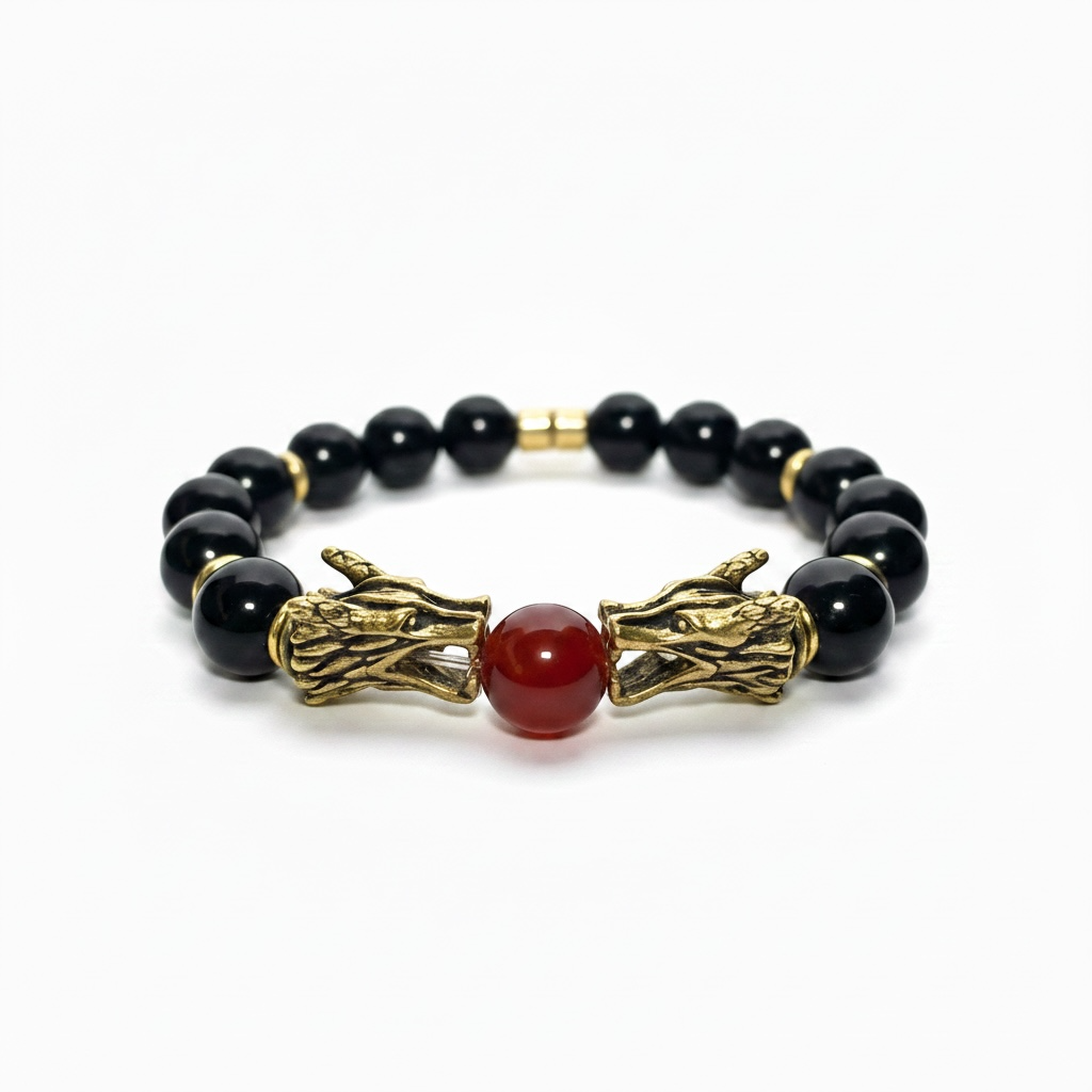 Black Onyx Gold Dragons Head Bracelet