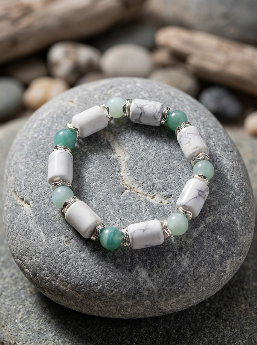 Harmony Stone Balance Bracelet with White Howlite and Amazonite