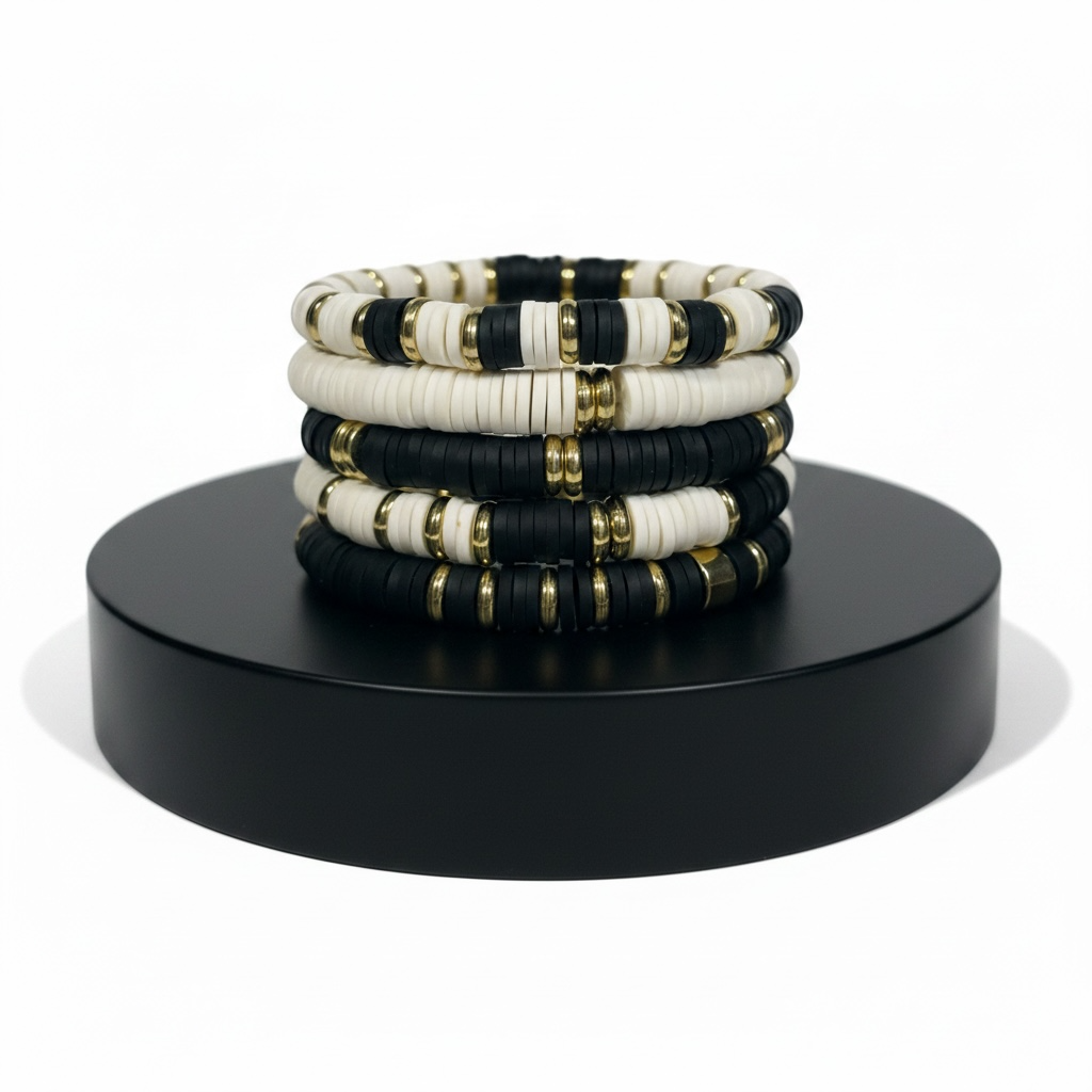 Black & White Heishi Beads Stack Bracelet