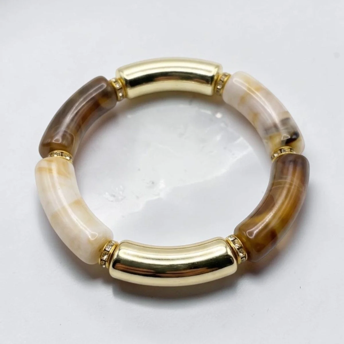 Neutral Tone Chunky Bangle Bracelet – Cream, Brown & Silver Statement Jewelry