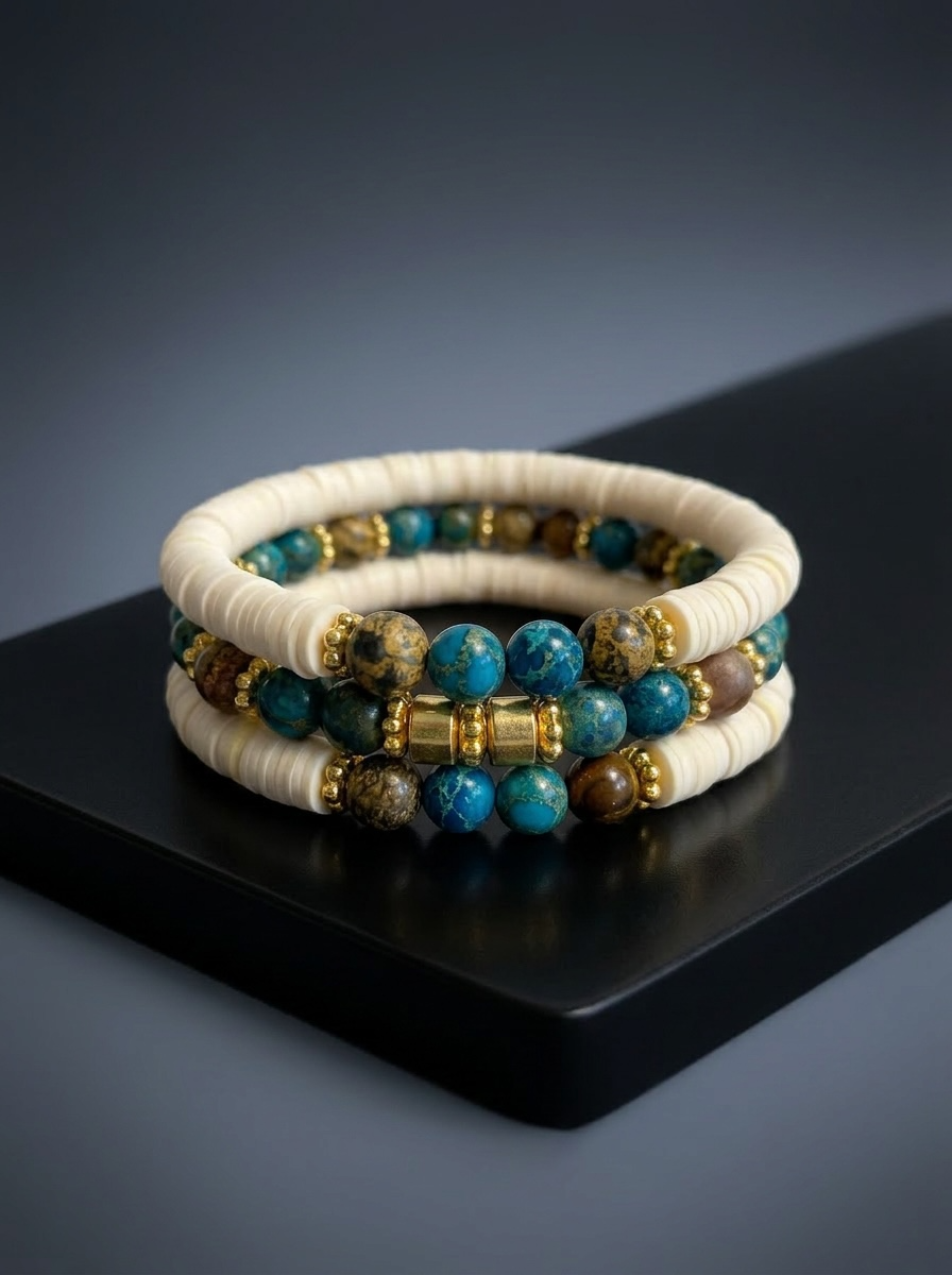 Ocean Earth Heishi and Sea Sediment Stone Bead Stack