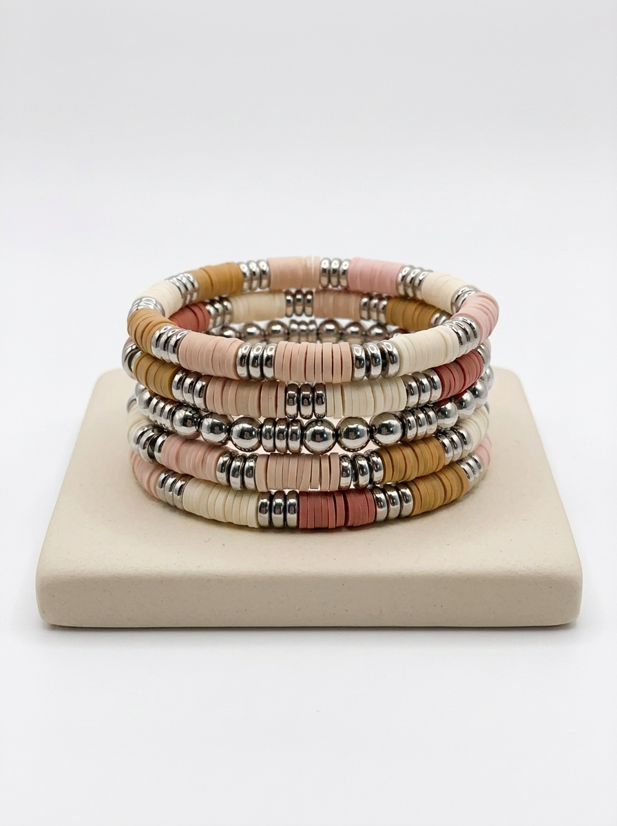 Blush Neutral Stackable Heishi Bead Bracelet Set