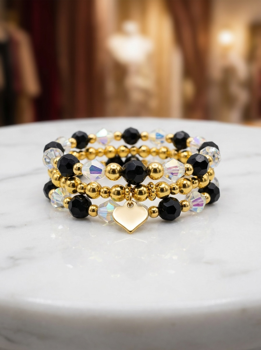 Golden Noir Crystal Heart Stack