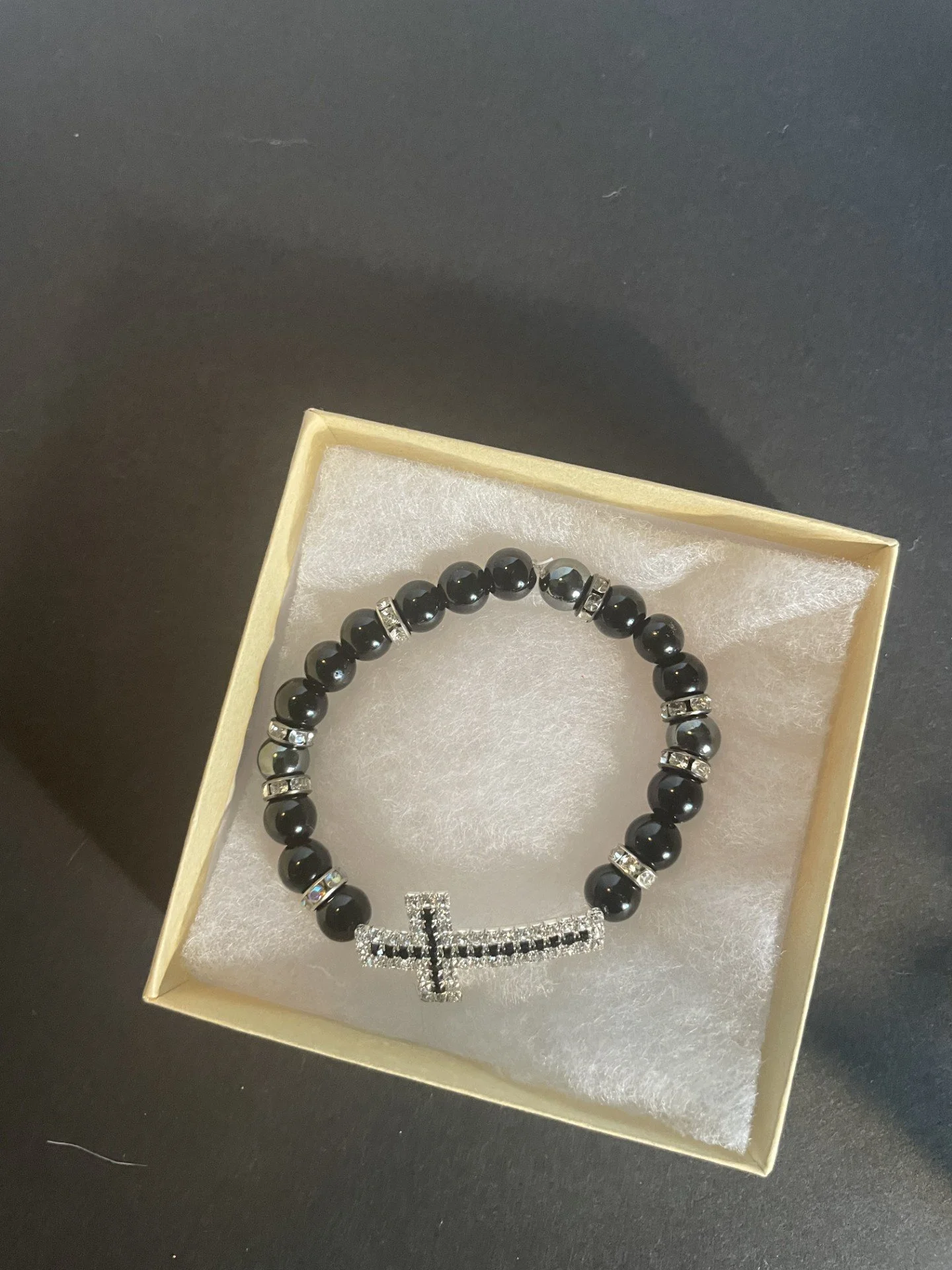 Rhinestone and Black Onyx Cross Bracelet