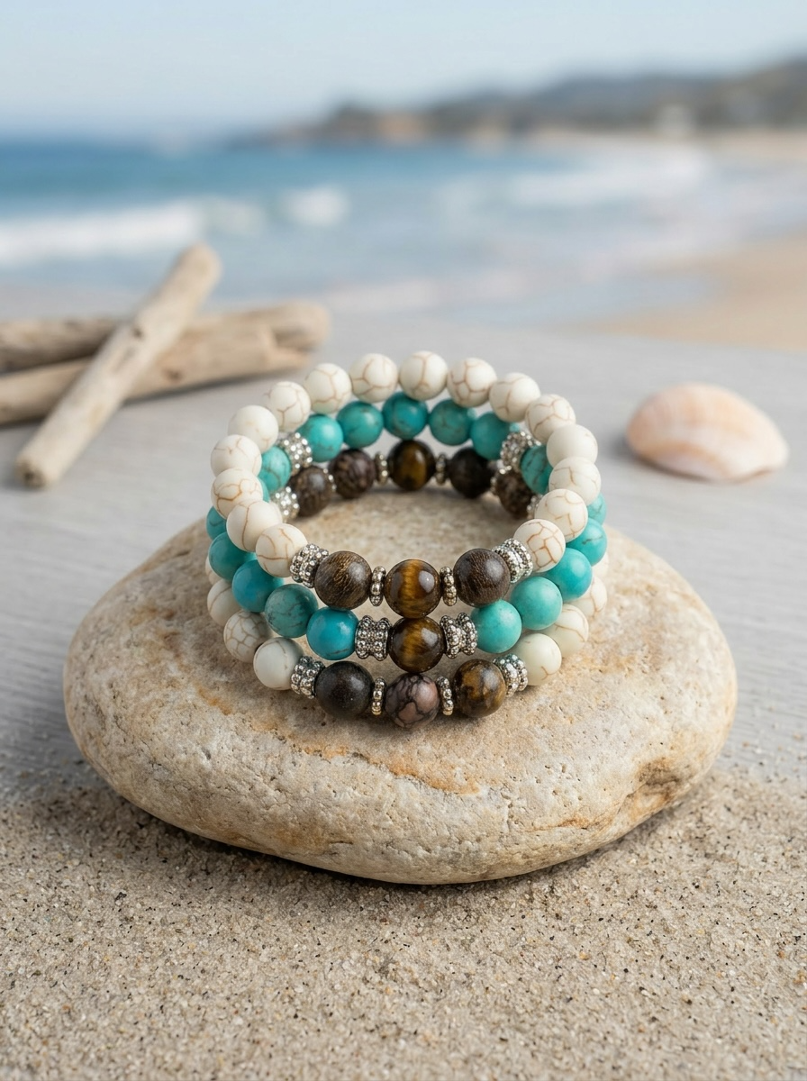 Desert Oasis Gemstone Stack with White Howlite and Turquoise Stone Beads