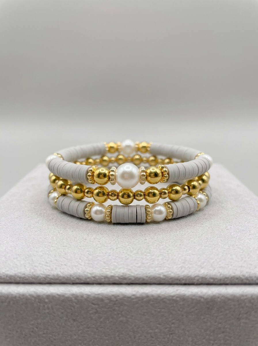 Silver Mist Heishi and Pearl Stack