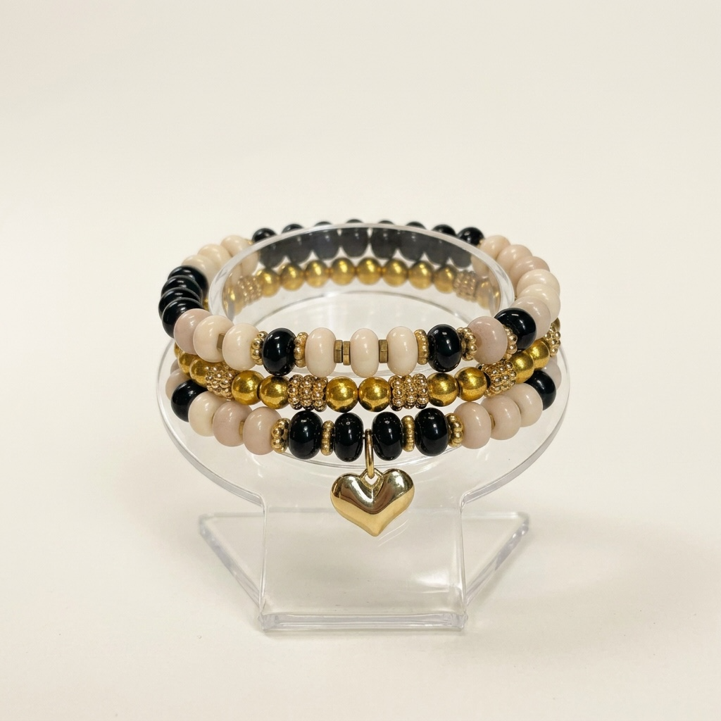 Midnight Ivory Charm Stack Bracelet