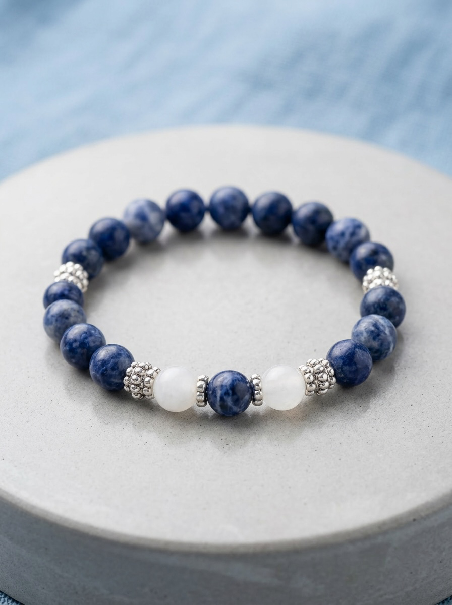 Midnight Sky Blue Sodalite and Moonstone Bracelet