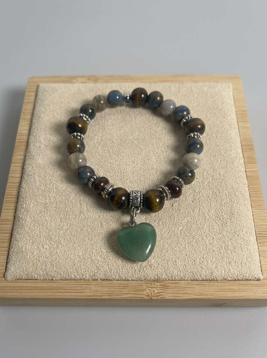 Turquoise Stone Heart Charm Bracelet and Necklace