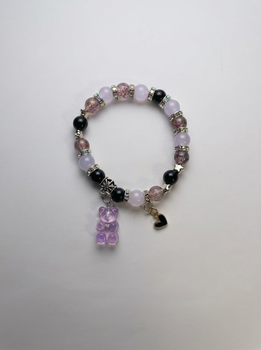 Blush Teddy Bear Beaded Bracelet & Necklace Set – Soft Pink Charm Jewelry