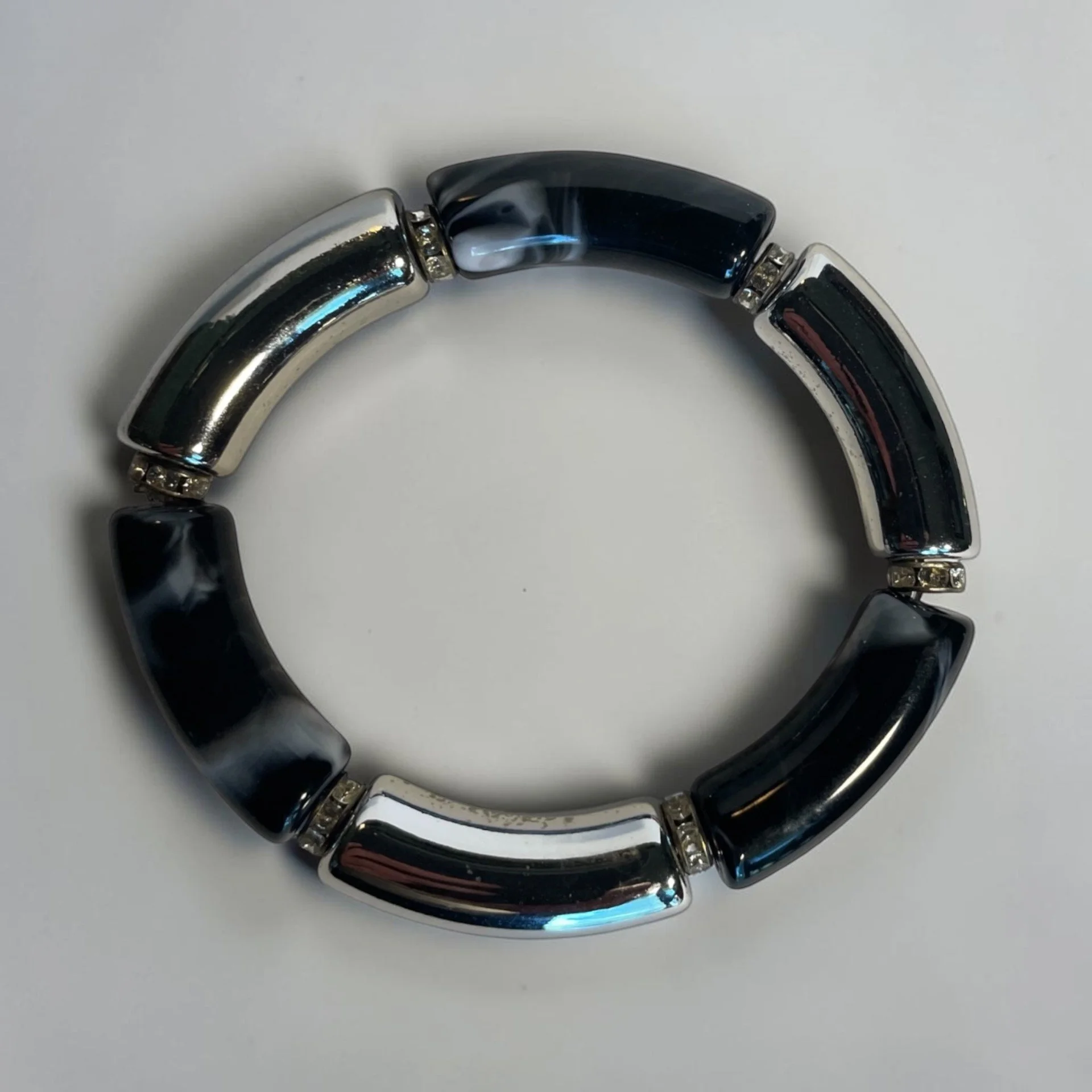 Modern Black & Silver Chunky Bangle Bracelet – Statement Jewelry