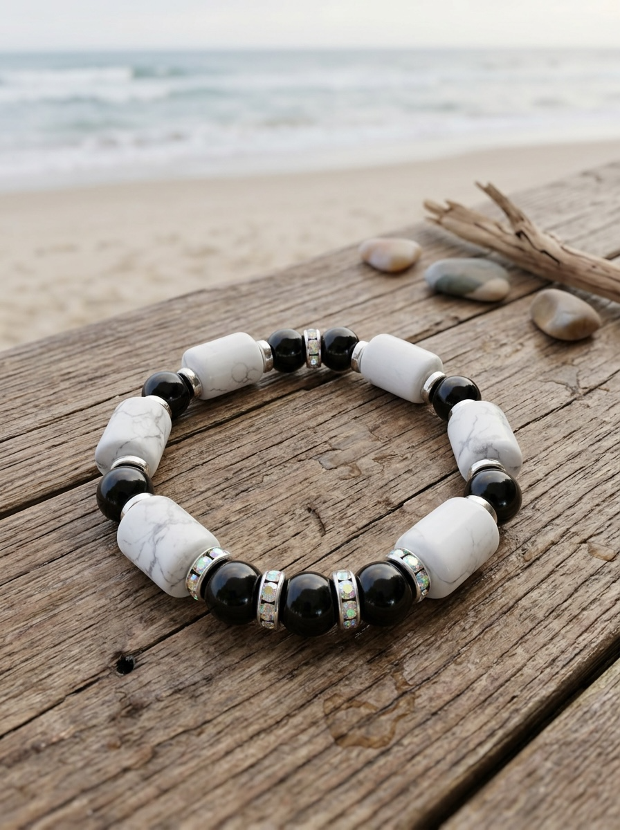 Midnight Marble Bracelet with Black Onyx and White Howlite