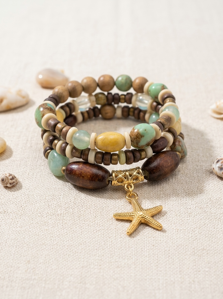 Earthy Coastal Starfish Charm Bracelet Set