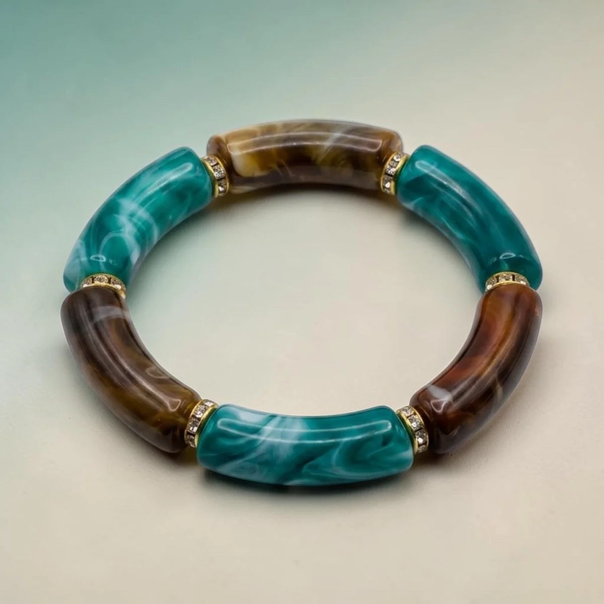 Turquoise & Brown Chunky Bangle Bracelet – Colorful Statement Jewelry