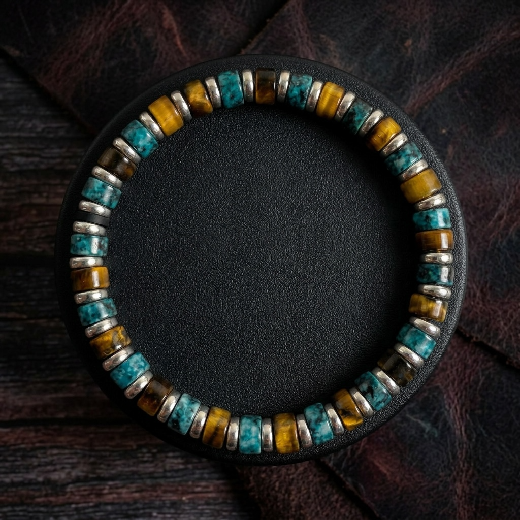 Nomad Horizon Bracelet-African Turquoise and Tigers Eye Hesihi Beads