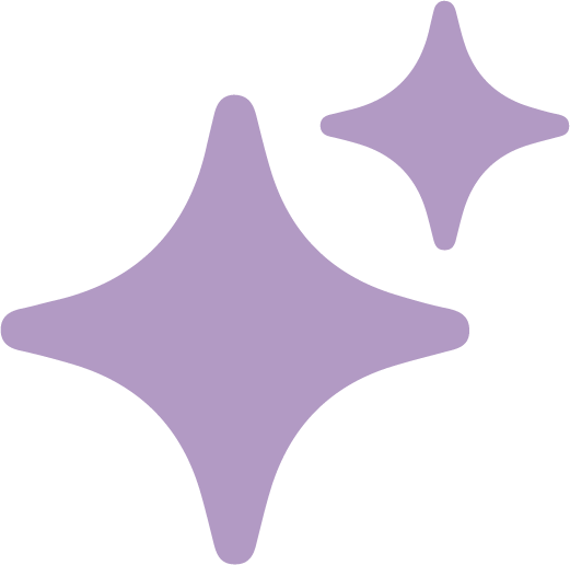 Two purple star-shaped sparkle symbols, one larger and one smaller, against a transparent background.