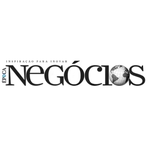 Logotipo com a palavra 'Negócios' e um globo terrestre representado na letra 'O'.