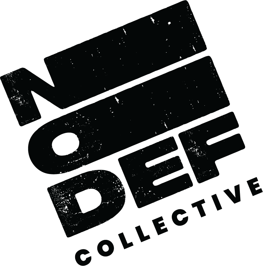 a black logo with NO DEF COLLECTIVE written out to look like a stamp