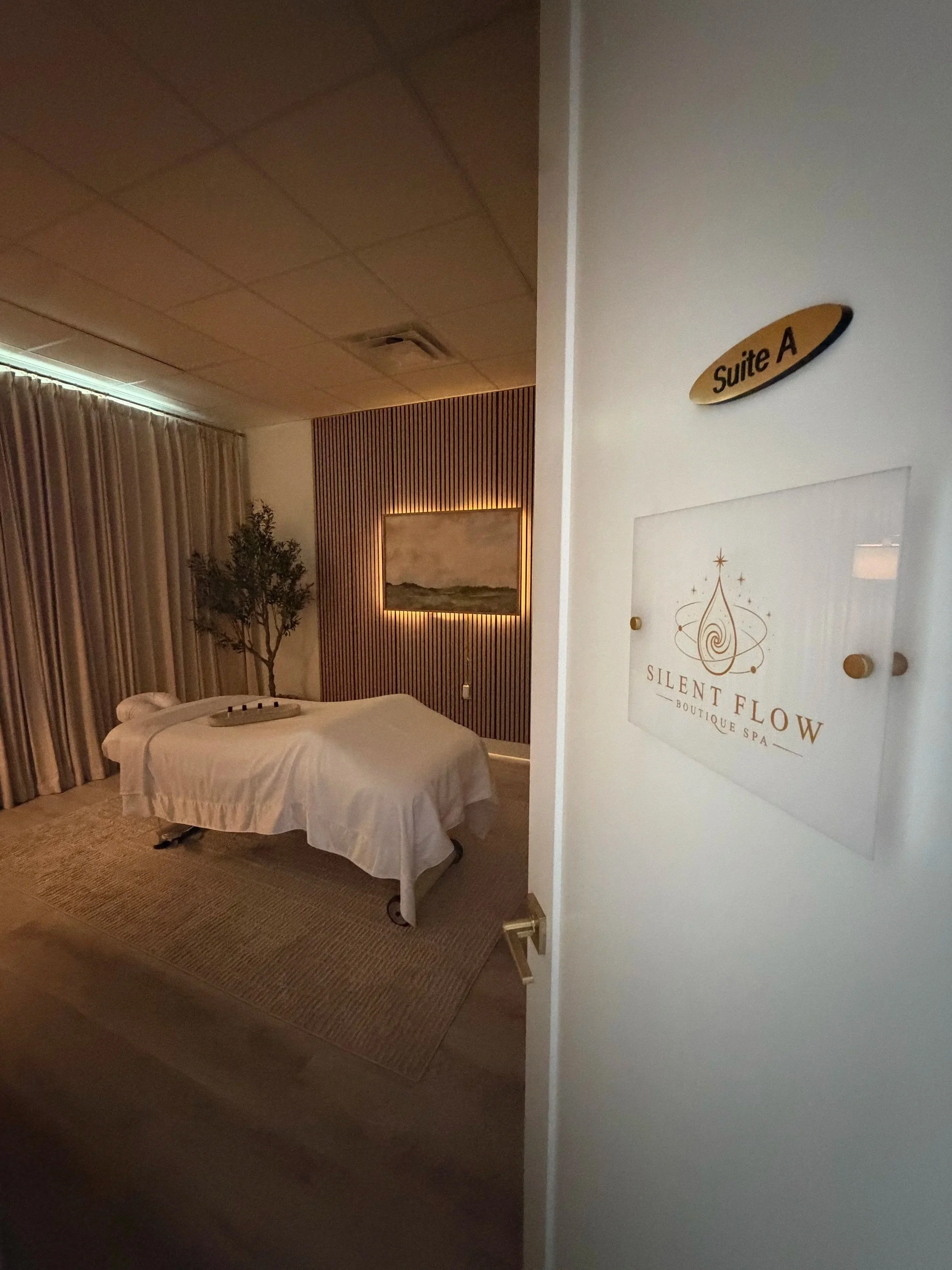Relaxing massage room at Silent Flow Boutique Spa in Fulshear, TX