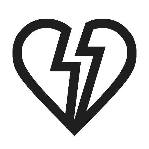 Black heart with a lightning bolt split down the middle.