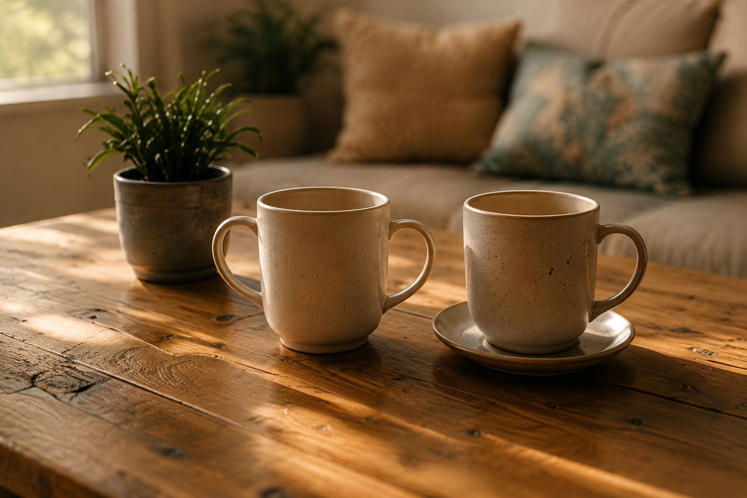 Warm conversation over coffee in a welcoming coaching enviroment.