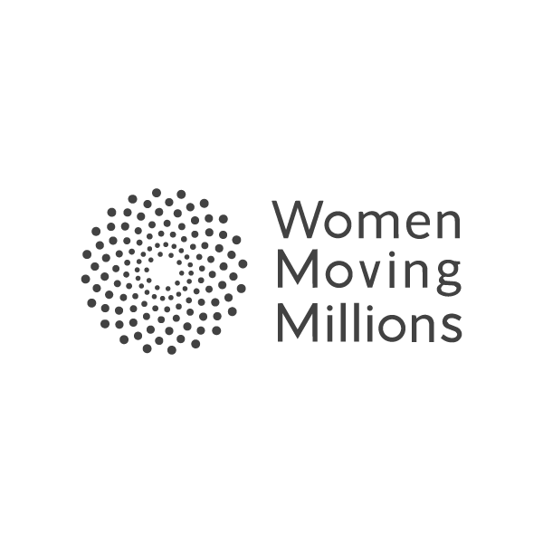 Logo for Women Moving Millions featuring a circular pattern of dots and the organization name.