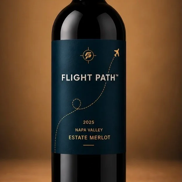Playing around with a new label concept for our Estate wines - made from the grapes on our vineyard here in Napa Valley, coming starting next year.  A true flight path visual and more prominence to our logo widget. Give us your feedback!